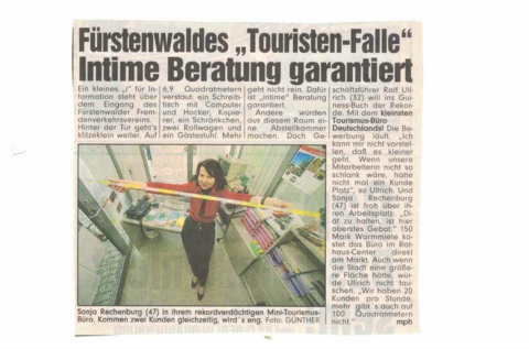 Zeitungsartikel über das Kleinste Tourismusbüro Deutschlands